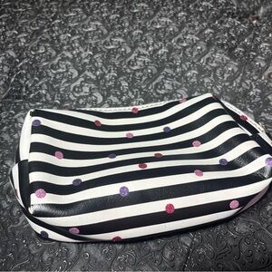 Striped Cosmetic Pouch with Pink and Purple Glitter Dots EPC